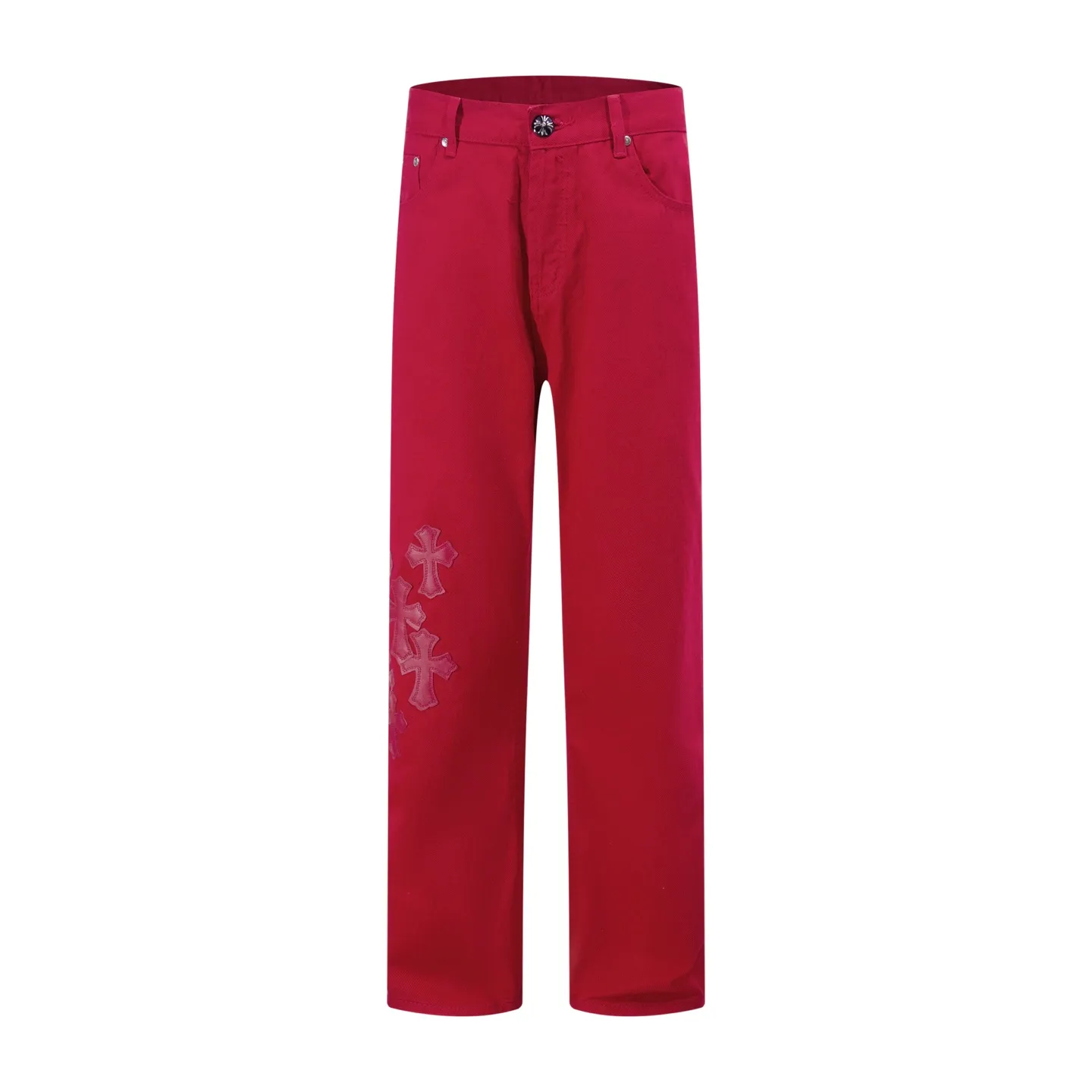 P280 Style number: H91 Croxin & 𝐂𝐡𝐫𝐨𝐦𝐞 𝐇𝐞𝐚𝐫𝐭 ss25 red cow king oversized leather jeans. Styles with different washed textures are very friendly to people with thin legs. The slightly flared version perfectly modifies the leg shape. The timeless and moderate length makes it easy to match and match. It is the basis for various styles and is a must-have in your wardrobe! The fabric is stiff but also makes the upper body soft without losing texture. The washing process is even more perfect. It is a must-have item for everyone! ! ! Washed wheat, hang tag, pants label, three labels complete Color: blue Size: 28-30-32-34